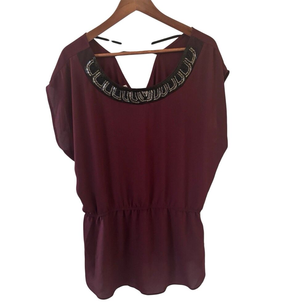 Womens Top Beaded Size XL‎ Sleeveless Blouson Mixed Media Going Out Party City